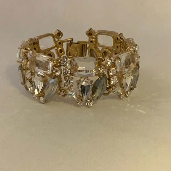 J.Crew Gold Tone Crystal Statement Bracelet 6.75” - Picture 2 of 5